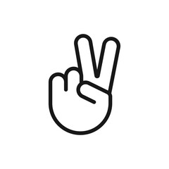 Hand gesture V sign. Sign of victory or peace. Two fingers raised up. Hand gesture line icon. Vector illustration