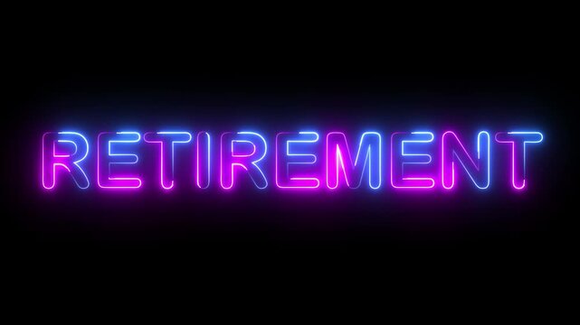 RETIREMENT text icon animation glowing neon pink and blue color font letter word banner sign clip art poster template signboard on black background