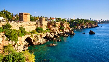 Fototapeta premium Coastal town with ancient fortifications