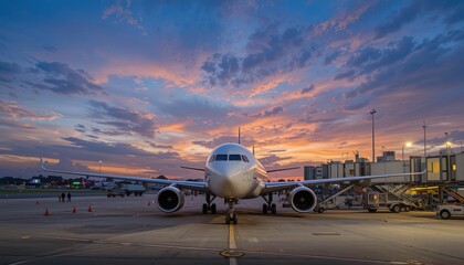 Majestic Airplane at Sunset: A Breathtaking Airport Scene