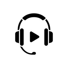 Headphones Listen Video Glyph Style Icon Solid Black Silhouette Online Education