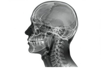 Lateral x ray of human skull and cervical spine