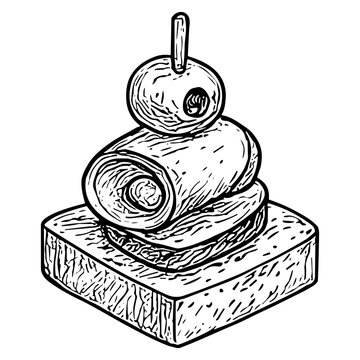 black and white appetizer skewer clip art preview