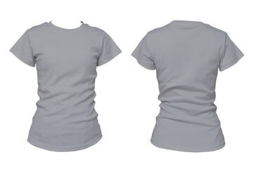 Blank gray female t-shirt front and back view isolated on white background for apparel mockup or...