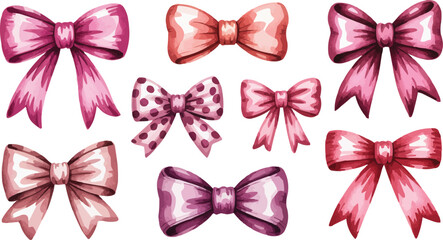 Watercolor Collection Pink and Peach Bows with Polka Dots, Decorative and Elegant