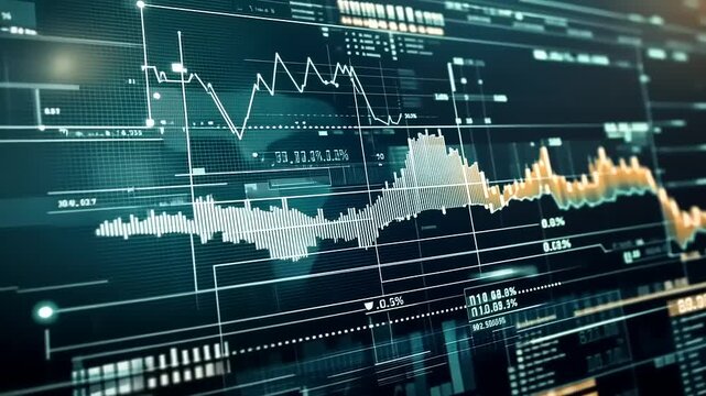 Animated financial data display depicting market volatility and analytic trends - Powered by Adobe