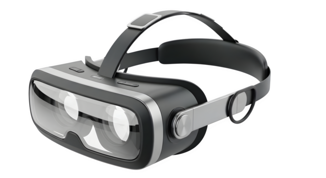 A close up view of a virtual reality headset on a black background in studio shot   ai generative, transparent background, white background.