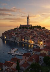 Fototapeta premium 夕暮れの島町、静かな輝き