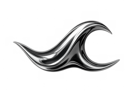 Metallic silver liquid forming sleek, dynamic wave pattern, flowing with fluid motion against transparent backdrop, highlighting contemporary design aesthetic