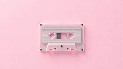 Obraz premium Pink Cassette Tape: Pastel Audio Nostalgia. Vintage Music Object, Record, 80s Retro Style for Creative Projects