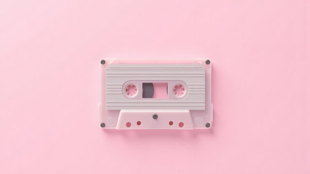 Pink Cassette Tape: Pastel Audio Nostalgia. Vintage Music Object, Record, 80s Retro Style for Creative Projects - Powered by Adobe