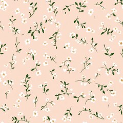 Cute Floral Ditsy Pattern with Tiny Hand-Drawn Details on Pink Background