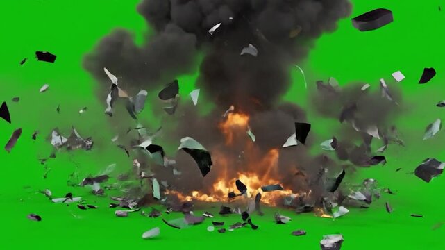 Car Falling, Crashing, and Exploding on Green Screen suitable for video editing, special effects, movie productions, VFX compositing. Graphic Resources broken car.
