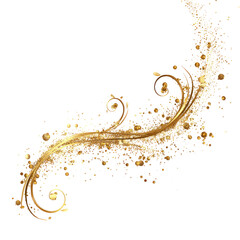 Gold ornate flourish design with swirls and sparkles