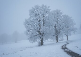 Obraz premium 白銀の静寂と、かすむ道 (Hakugin no shijaku to, kasumu michi)
