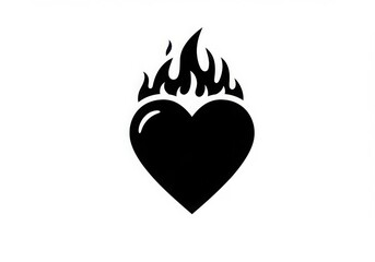 Black silhouette of a heart on fire
