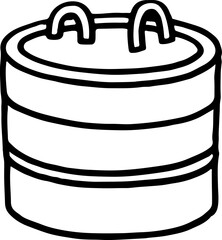 Simple outline drawing of a cylindrical container with handles