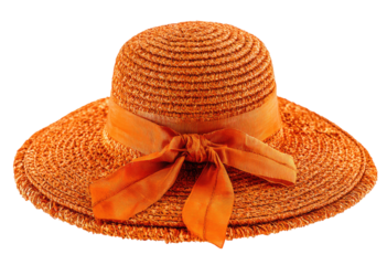Orange straw sun hat with wide brim and bow