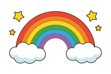 Cheerful Rainbow with Fluffy Clouds and Sparkling Stars a Symbol of Hope and Happiness