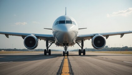 Majestic Airplane on Runway: Awaiting Takeoff