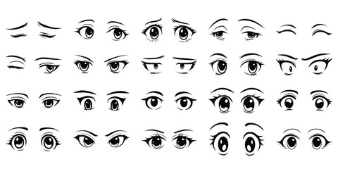 Various anime woman eyes line art illustrations
