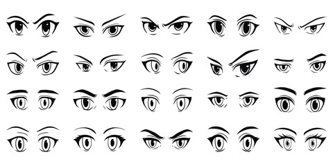 Expressions anime man eyes line art illustration