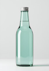 Empty light teal glass bottle