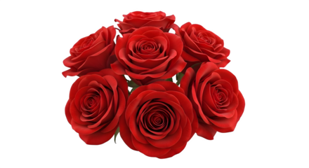 A captivating bouquet of seven red roses against a stark black background scene shot   ai generative, transparent background, white background.