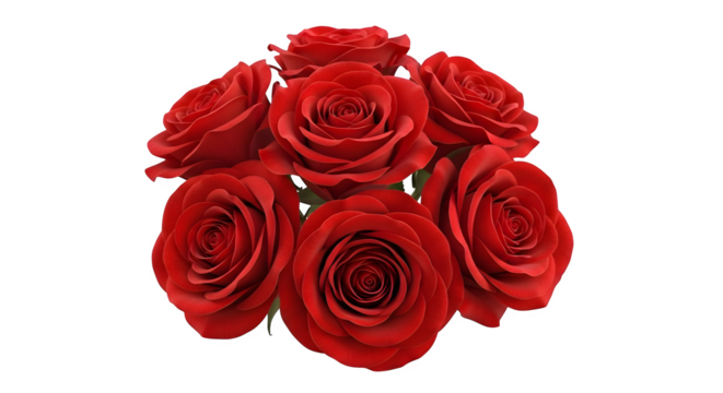 A captivating bouquet of seven red roses against a stark black background scene shot   ai generative, transparent background, white background.