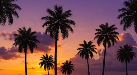 夕焼けシルエット、パームツリーの幻想