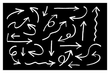 黒背景・白線の手書き風矢印セット｜反転カラーバリエーションの方向アイコン素材