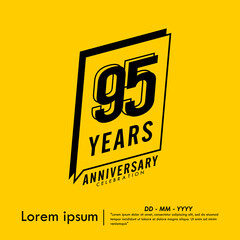 95th years anniversary celebration emblem. congratulations anniversary black logo isolated with ribbons on yellow background. vector illustration template design for web banner