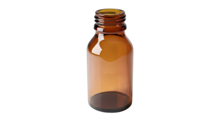 An amber glass bottle with a threaded neck sits against a plain black background   ai generative, transparent background, white background.