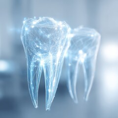 Two teeth,  glowing, digital, network design