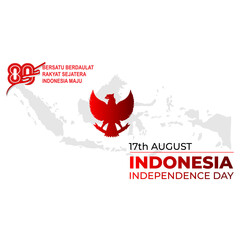 Batam, Indonesia - July 24, 2025. The vector of number 80, the celebration of Indonesia's 80th independence anniversary, is commemorated every August 17. With the red and white flag, the Garuda bird, 