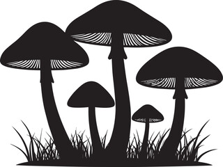 mushrooms on grass, mushrooms silhouette vector icon, mushrooms logo vector