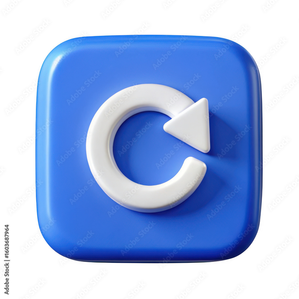 Poster 3d refresh icon with arrow isolated on transparent background
