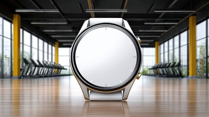 Blank white smartwatch screen with running shoes mockup for clean UI display – minimalist blank white smartwatch screen with running shoes in modern fitness settings – perfect mockup using blank white