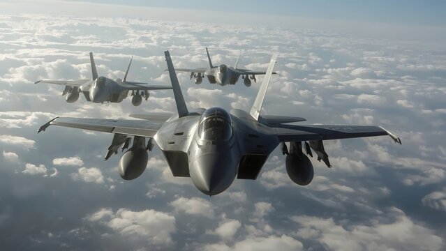 F22 Raptor Stealth Fighter Jets in Formation Flight