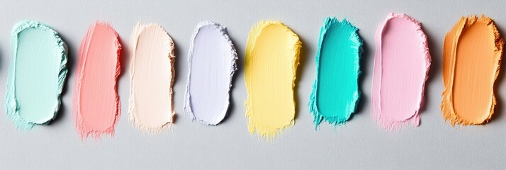 A row of colorful paint brushes with the colors yellow, green, pink, and blue