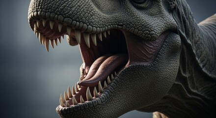 Dinosaur Roaring with Sharp Teeth in Dark Background