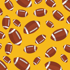 Vector seamless pattern with rugby balls. American football ball pattern for sports themes, outdoor games and team activity concepts.