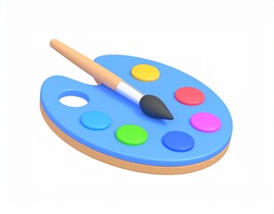 icon of an artist paint palette 3d rendering isolated on white background cartoon plastic style icon
