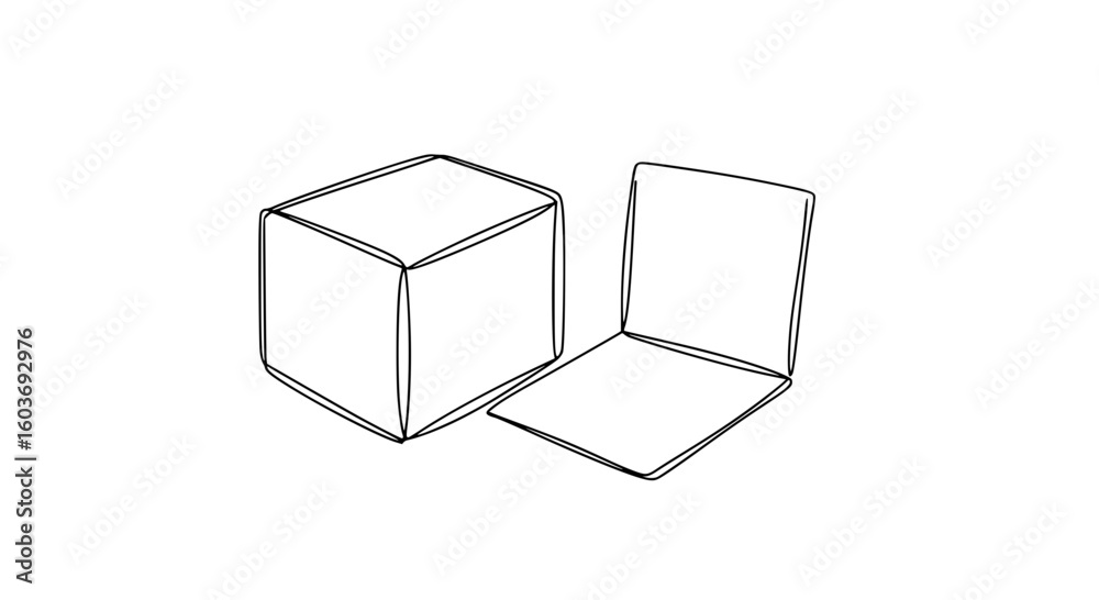 Aufkleber Outline vector of a simple cube and an open box design  