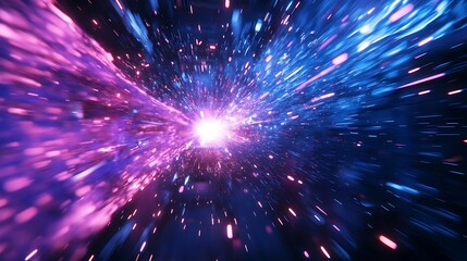 Vibrant blue and purple flashes bursting from automated welding system