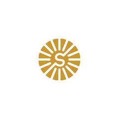 Golden Radiant Sun Letter S Logo Design