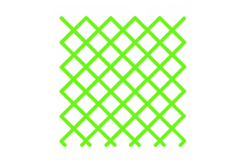 Geometric neon green lines interlacing, creating diamond grid pattern, translucent background, contemporary graphic design element