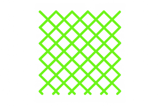 Geometric neon green lines interlacing, creating diamond grid pattern, translucent background, contemporary graphic design element