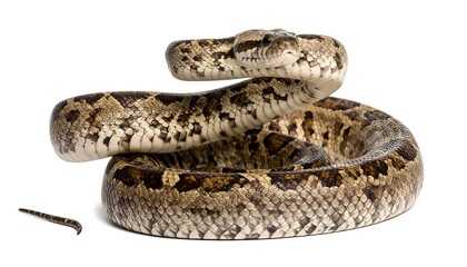 Obraz premium A coiled snake against a white background