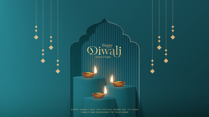 Happy Diwali - festival of lights colorful poster template design with decorative diya lamp. vector illustration.  Indian festival of lights Happy Diwali, holiday Background, Diwali celebration.